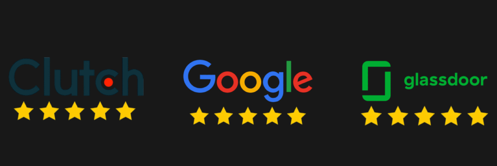 aboveA reviews received from google, clutch and glassdoor profiles