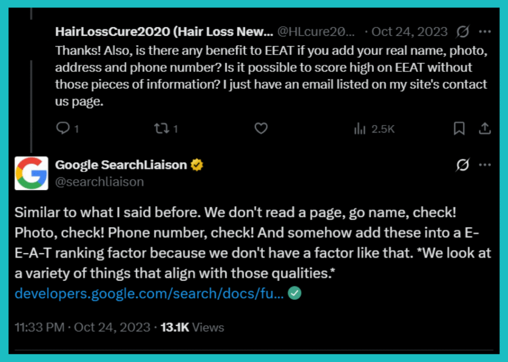 Google confirmation about the importance of e-e-a-t in 2023