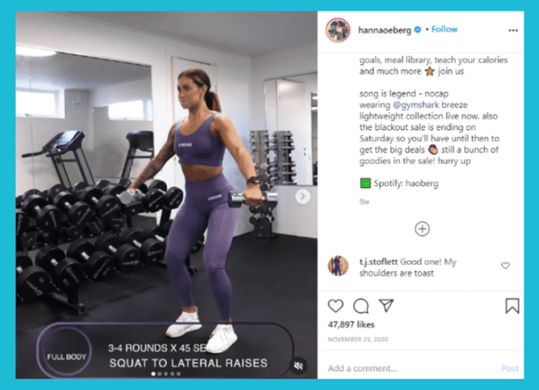 GymShark female influencer content example on Instagram