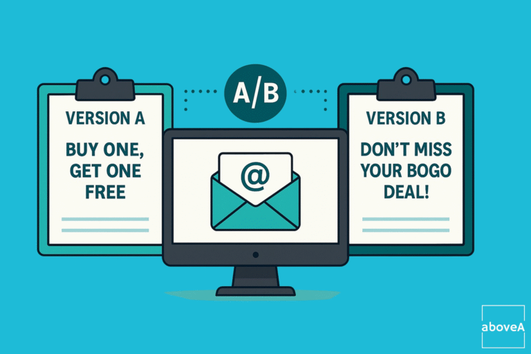 Comparison of A/B test for newsletter subject lines: 'Buy One, Get One Free Today!' vs. 'Don’t Miss Your BOGO Deal!