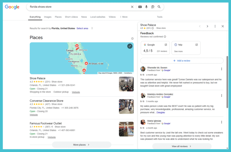 example of google reviews based on local SEO