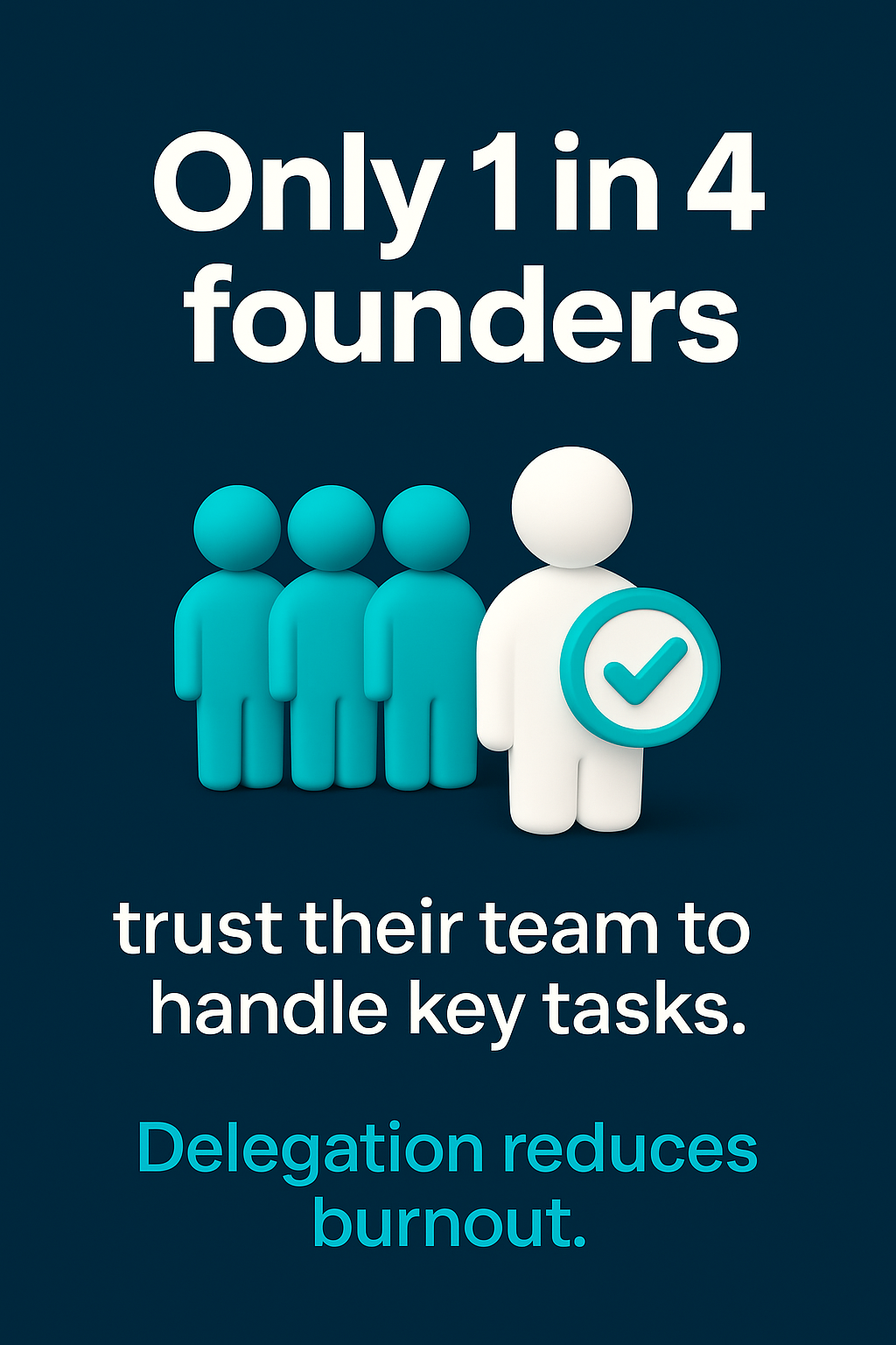 Infographic showing that only 1 in 4 founders trust their team with key tasks, highlighting the link between delegation and burnout prevention.