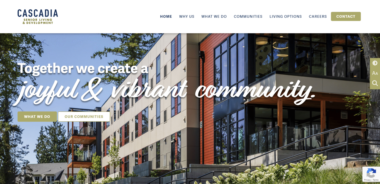 Cascadia Senior Living website for case study