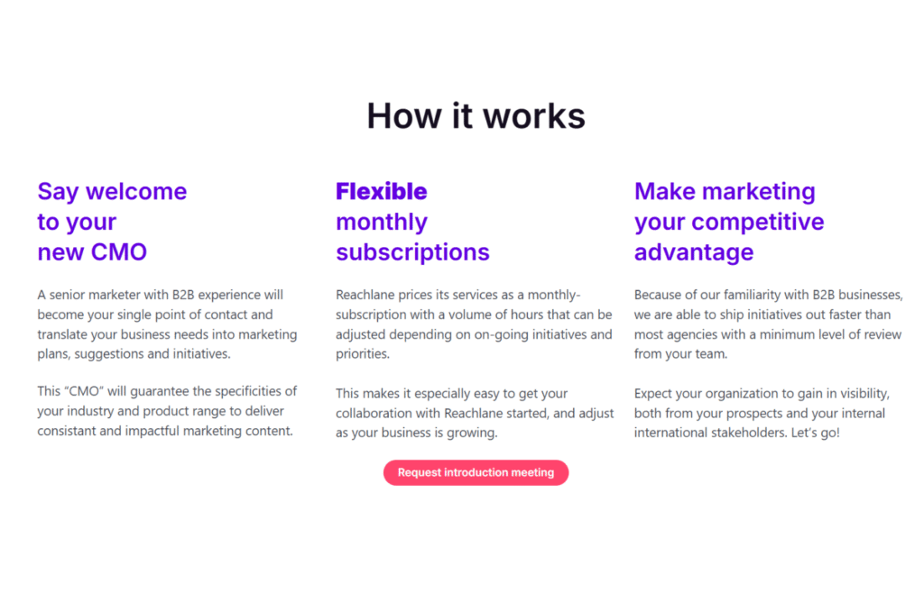 An infographic about Reachlane agency and its operational structure
