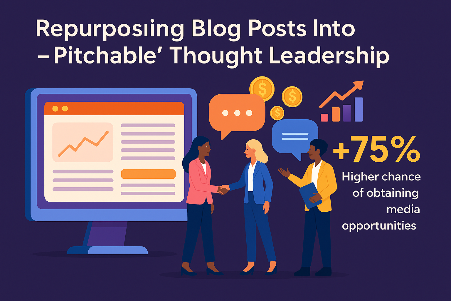 Infographic featuring that blog posts for pitchable through leadership increases media opportunities by 75%