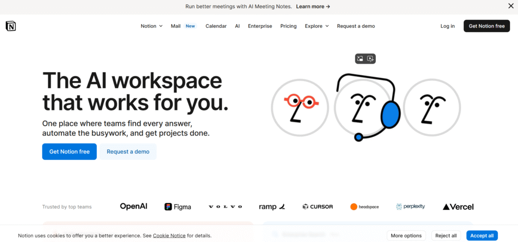 Product marketing example - Notion website
