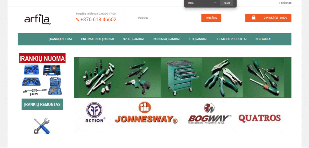 Arfila website, aboveA client
