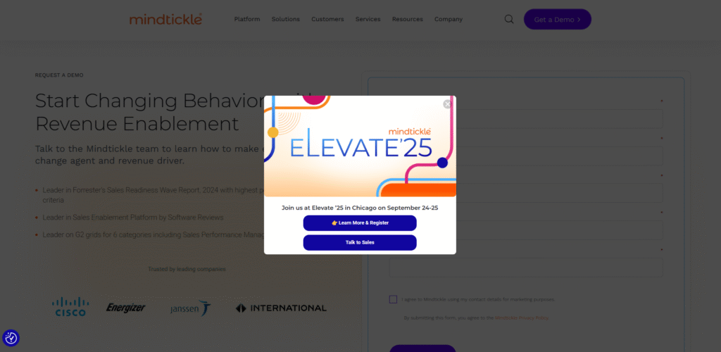 mindtickle company using lead magnet form approach