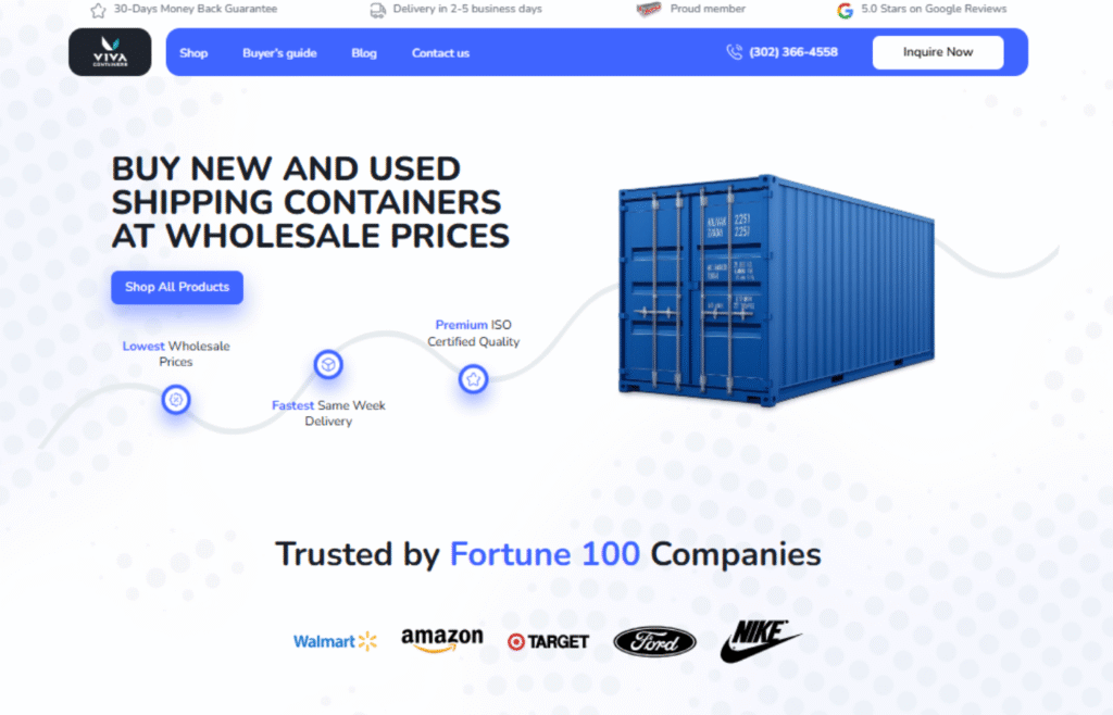 aboveA client Viva Containers website