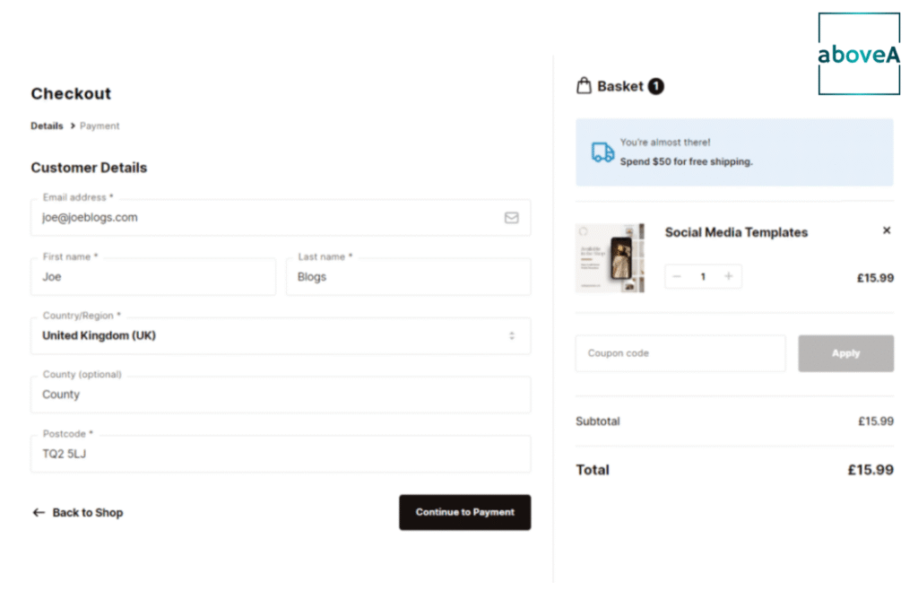 e-store Checkout via WooCommerce example infographic