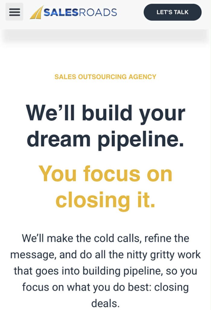 salesroads phone version website example