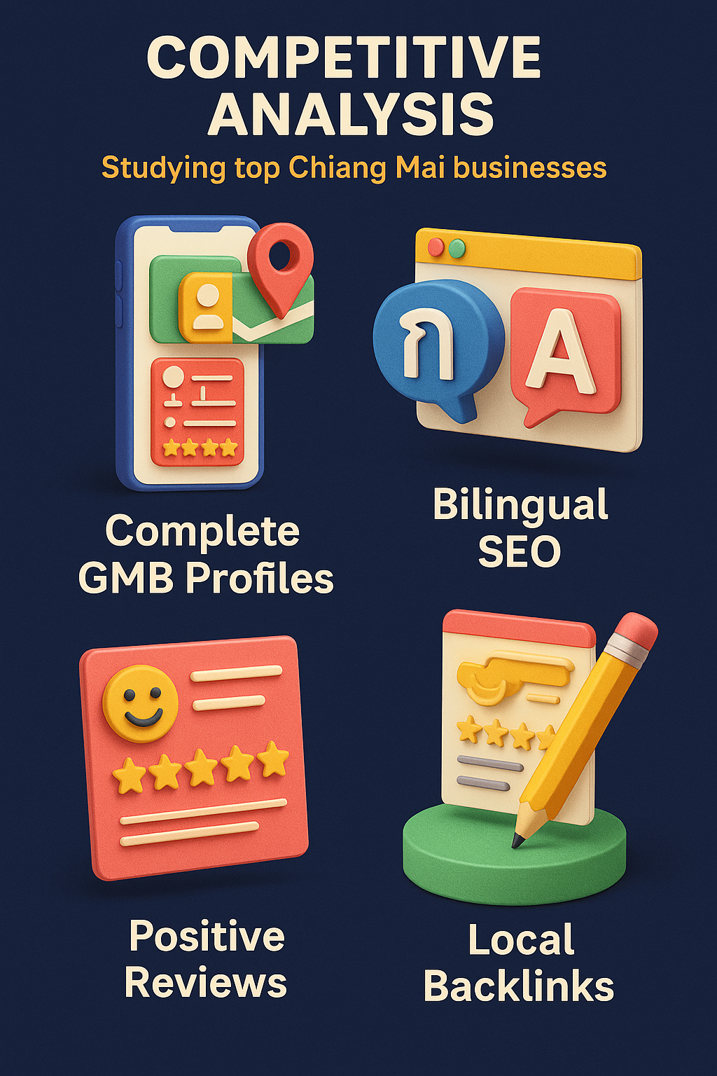 Competitive analysis in Chiang Mai reveals how top businesses win with reviews, backlinks, and bilingual SEO to dominate local search.