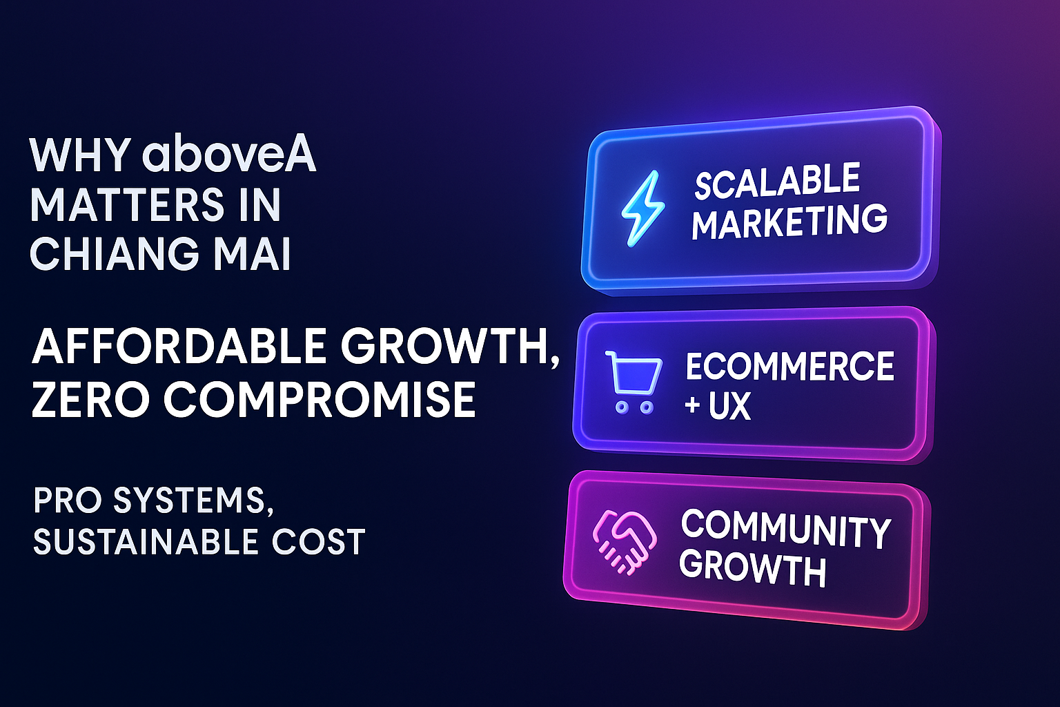 infographic titled "Why aboveA Matters in Chiang Mai," showing scalable marketing, ecommerce UX, and community growth.