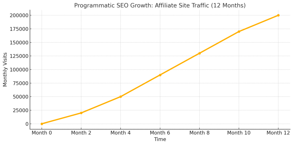 The data chart has been generated to visually represent the affiliate site’s SEO traffic growth over 12 months.