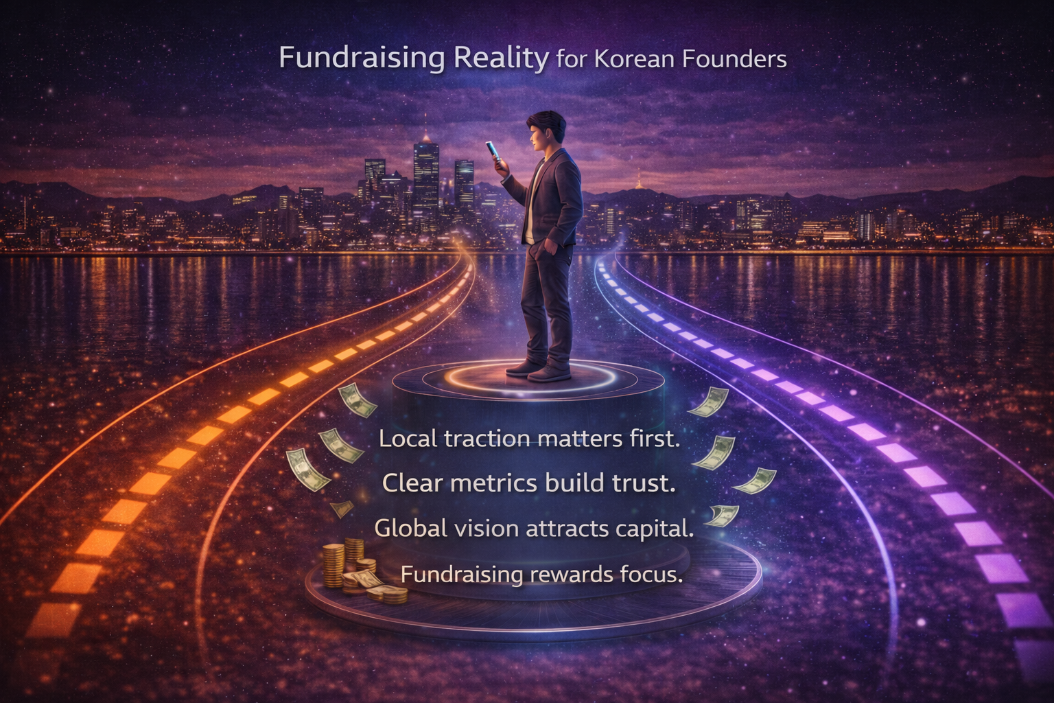 infographic showing fundraising reality for Korean founders, highlighting local traction, clear metrics, and global investor expectations