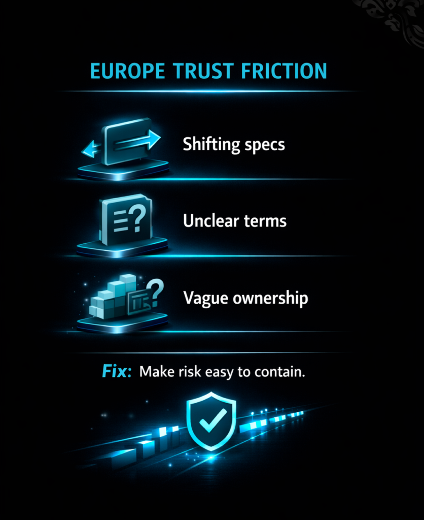 Thai brands expanding to Europe: shifting specs, unclear terms vague ownership slow trust. Fix: contain risk for buyers.