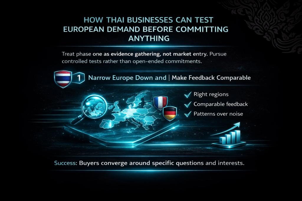 Thai brands test European demand by narrowing to 1–2 regions, comparing feedback, and spotting buyer question patterns..
