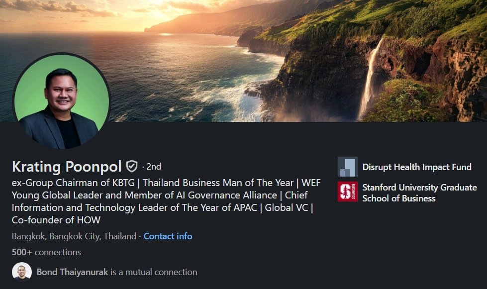 Krating Poonpol mentor connecting venture capital, AI, banking technology, startup education, and Thailand