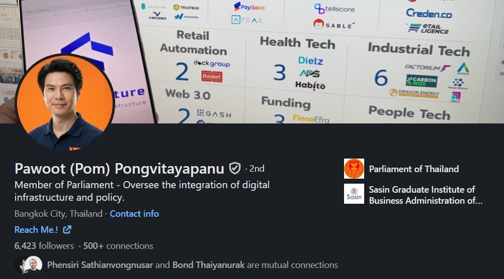 Pawoot Pongvitayapanu (Pom) is a multifaceted digital entrepreneur, seasoned investor, and prominent technology policy advocate Linkedin profilePawoot Pongvitayapanu (Pom) is a multifaceted digital entrepreneur, seasoned investor, and prominent technology policy advocate Linkedin profile