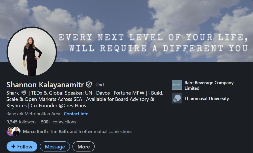 Shannon Kalayanamitr connects entrepreneurship, venture networks, visibility in Thailand Linkedin profile