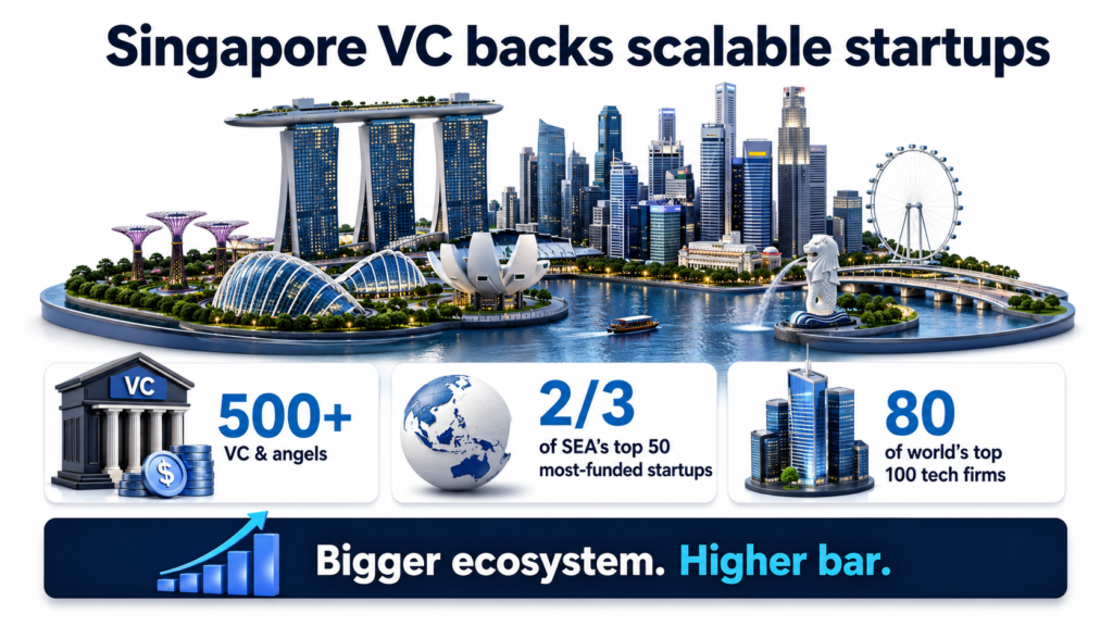 Singapore VC infographic 500+ VC and angels, 23 of SEA top-funded startups, and 80 of top 100 tech firms.