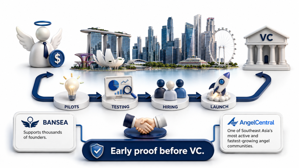 Singapore angel funding infographic AngelCentral trained 1,000+ angels and members invested S$38M+ in startups.